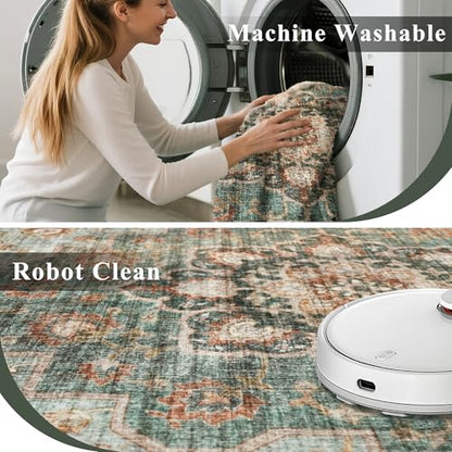 Green Washable Entry Rug: 4x4 Square Area Rugs Non Slip with Rubber Backing | Soft Carpet for Kitchen Bedroom Bedside Bathroom Entryway Low Pile Ultra Thin Stain Resistant Small Carpets (Green, 4x4) - color: Green, size: 4' x 4' (Square)