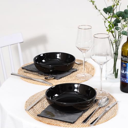 Selamica Ceramic Pasta Bowls Set of 4, Large Salad Bowl, Black - color: Black, size: 8 Inch