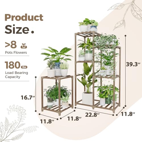 Bamworld Plant Stand Indoor Corner Plant Shelf Wood Plant Holder | for Multiple Plants Tall Flower Stands Plants Table Rack Garden Patio Lawn Window 03H, Brown