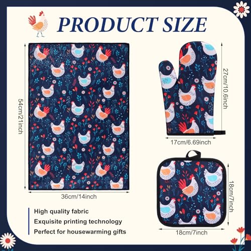 Frienda 6 Pcs Chicken Kitchen Oven Mitts Pot Holders and Dish Towels Set | Fall Thanksgiving Farmhouse Kitchen Decor Rooster Lover Gifts for Women Mom Cooking Baking Accessories - style: Cute Roosters