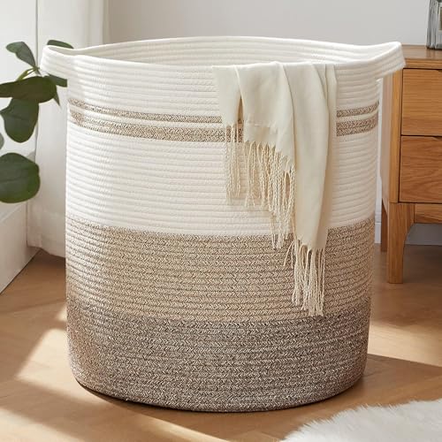 OIAHOMY 100L Laundry Hamper - Storage Basket with Handles, Decorative Woven Basket for Living Room, Toys Bin, Pillows, Blankets, Clothes - 19x21in - Gradient Yellow - color: Gradient Yellow, size: 19*19*21in