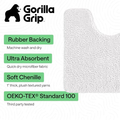 GORILLA GRIP Bathroom Rug Sets 3 Piece, Bath Mat Set and Oval Toilet Base with Rubber Backing, Plush Absorbent Shaggy Chenille Washable Mats, Includes 24x19.5, 24x17 and 30x20 Inch Rugs, White - color: White, style: 24"x19.5" + 24"x17" + 30"x20" - 3 Pack