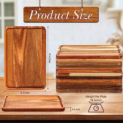 Roshtia 12 Pcs Acacia Wood Serving Tray Dinner Plates,8'' X 12'' X 0.6'' | Rectangular Wooden Platter Food Tray Cheese Charcuterie Board Bulk for Fruit Vegetable Appetizer Christmas Party Supplies - size: 8'' X 12'' X 0.6''