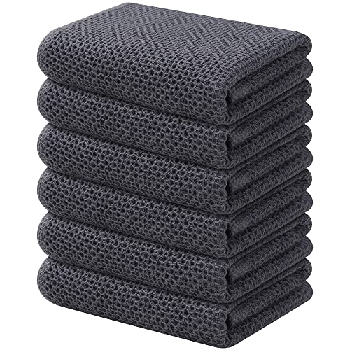 Kitinjoy 100% Cotton Waffle 6-Pack Kitchen Towels, 13" x 28", Dark Grey | Super Soft, Ultra-Absorbent, Fast Drying, lightweight, Quick Drying Kitchen Hand Towels - color: Dark Grey, size: 13 x 28 - 6 Pack