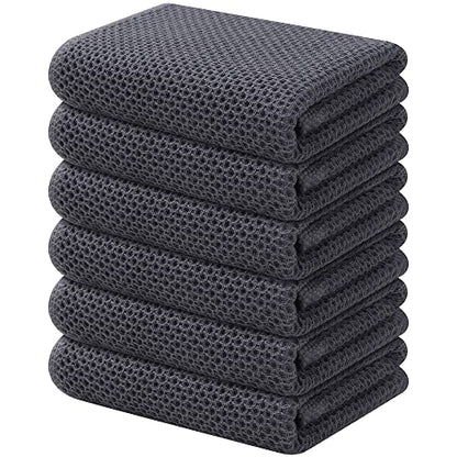 Kitinjoy 100% Cotton Waffle 6-Pack Kitchen Towels, 13" x 28", Dark Grey | Super Soft, Ultra-Absorbent, Fast Drying, lightweight, Quick Drying Kitchen Hand Towels - color: Dark Grey, size: 13 x 28 - 6 Pack