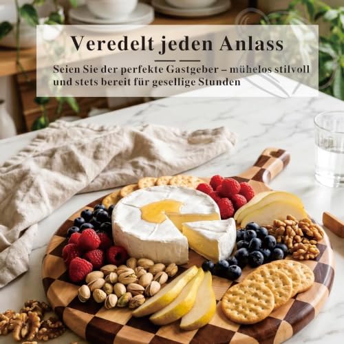 Checkered Pizza Cutting Board with Handle | 17" x 13" x 1" Thick | Acacia & Rubber Wood | Cheese & Charcuterie Serving Board | Bread, Meat & Pizza - color: Checkered Round