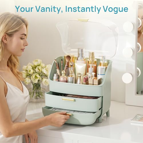 Vtopmart 3-Tier Skincare Makeup Organizer with Lid, Green - color: Green, size: With Lid
