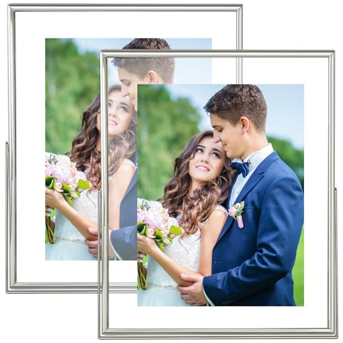 8x10 Picture Frame set of 2, for 5x7 6x8 with Floating Effect, for 8 x 10 without Floating, Double Real Glass Photo Frames Only for Tabletop, Home or Wedding Decoration Gift (Vertical Silver) - color: Silver (Vertical), size: 8x10 for 6x8 5x7 (2 Pcs)