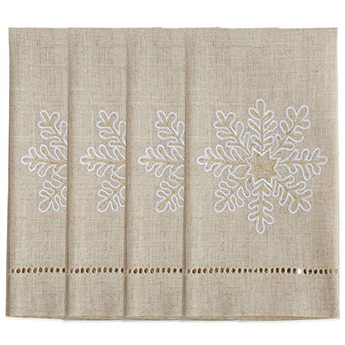 Saro Lifestyle Embroidered and Hemstitched Snowflake Guest Towel (Set of 4), Natural, 14"x22" - color: Snowflake