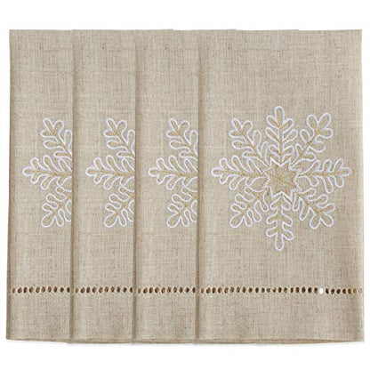 Saro Lifestyle Embroidered and Hemstitched Snowflake Guest Towel (Set of 4), Natural, 14"x22" - color: Snowflake