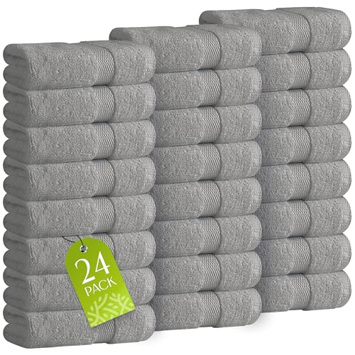 White Classic Wealuxe Light Gray Washcloths 24 Pack - 600 GSM 100% Ring-Spun Cotton Wash Cloths for Showering, Highly Absorbent and Soft | 12x12 Inches - color: Light Gray, size: Washcloth 24-Pack
