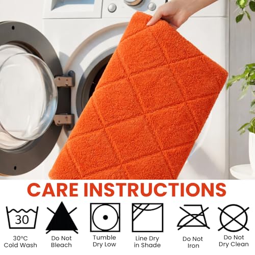 C23 20"x32" 100% Cotton Washable Bath Mat - 210 GSF Non-Slip Rug, Orange - color: Orange
