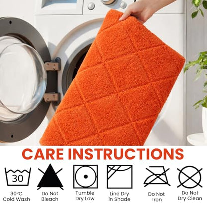 C23 20"x32" 100% Cotton Washable Bath Mat - 210 GSF Non-Slip Rug, Orange - color: Orange