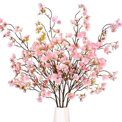 3 Pcs Artificial Cherry Blossom Branches 40'' Cherry Blossom Tree Decor | Long Stems Pink Faux Cherry Stems Real Touch Silk Flowers Vase Arrangements for Wedding Home Decor - color: Light Pink, size: Pack of 3
