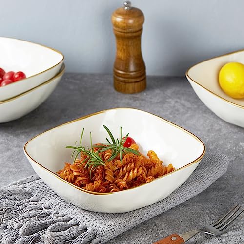 famiware Ocean Pasta Bowls Set of 4, Square 8" Serving Bowl, Vanilla White | Microwave & Dishwasher Safe, Lead-free and Cadmium-free, Stoneware Scratch Resistant Plates Bowls, Serving Bowls - color: Vanilla White