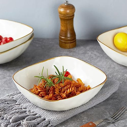 famiware Ocean Pasta Bowls Set of 4, Square 8" Serving Bowl, Vanilla White | Microwave & Dishwasher Safe, Lead-free and Cadmium-free, Stoneware Scratch Resistant Plates Bowls, Serving Bowls - color: Vanilla White