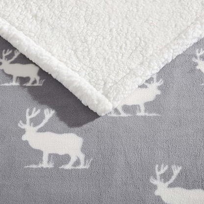 Eddie Bauer - Throw Blanket, Brushed Fleece & Plush Sherpa Bedding, Blanket for Couch & Bed (Elk Stance Grey, 50" x 60") - color: Elk Stance Grey, size: 50" x 60"