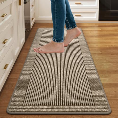 Kitchen Mats for Floor, Non Slip Kitchen Rugs, 17x47 Brown | Kitchen Runner Rugs Non Slip Washable, Absorbent Braided Kitchen Floor Mat, Sink Rug, Easy to Clean - color: A Linear Brown, size: 17''x47''