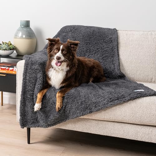 PetAmi Fluffy Sherpa Waterproof Dog Blanket for Large Pet Cat, 40x60 Grey | Soft & Warm & Washable; Leafproof Couch Sofa Protector for Small Medium Large Pet; Pee Proof Cover for Crate Kennel Car Seat - color: Grey, size: Large (40x60)