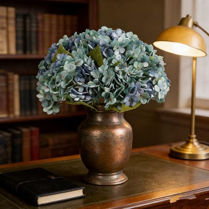 Kimura's Cabin 6pcs Hydrangea Artificial Flowers Silk Fake Hydrangeas,Blue | Faux Hydrangea Flower with Stems,Farmhouse Garden Arrangements,Home Table Centerpieces,Wedding Bouquets,Vase Filler Decor - color: Cerulean Blue