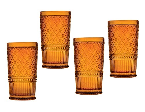 Godinger Highball Drinking Glasses, Tall Glass Cups, Vintage Decor, Water Glasses, Cocktail Glasses - Claro Collection, Large 17oz, Amber, Set of 4 - color: Amber, size: 17 fl oz