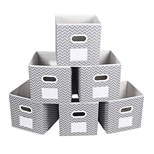 MAX Houser Fabric Cloth Storage Bins,Foldable Storage Cubes Organizer Baskets with Dual Handles for Home Bedroom Storage,Set of 6 (Grey) | Fabric 6 pack cloth storage bins with carry handles, Foldable Storage Cubes Organizer Baskets, ideal for home bedroo