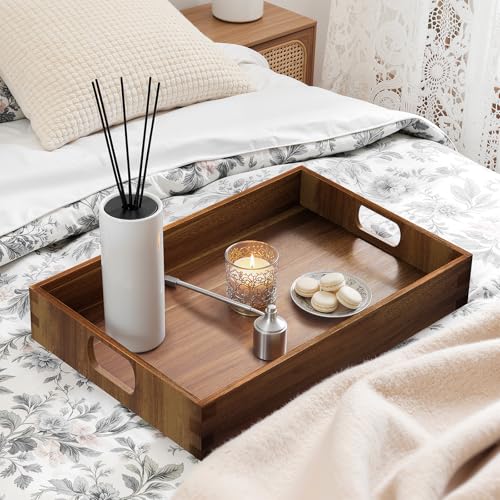 Acacia Serving Trays - 2 Pack | Acacia Wood Serving Platterss, Wood Serving Tray, Decorative Trays for Breakfast, Brunch, Dinner, Coffee Table - size: 14"x9"x1.57" and 15"x11"x1.57"