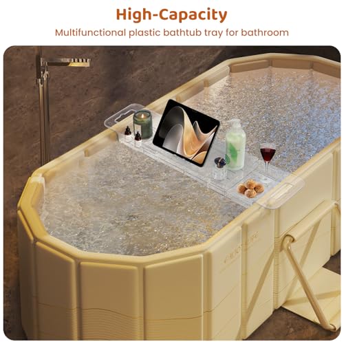 Foldable Bathtub Tray, Adjustable Expandable Bath Tray for Tub 22-31.4in | Clear Acrylic Bathtub Caddy Tray, Shower Tub Organizer Rack with Multi Compartments, Multi-Position Tablet Holder - color: Transparent | Mode 5 | ‎‎22" X 7.8" X 1.7"