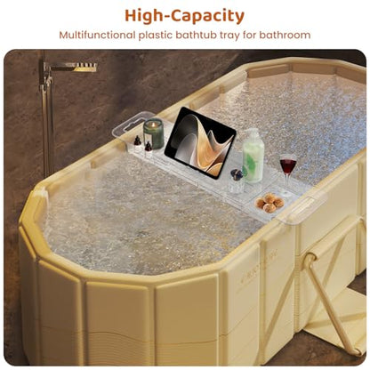 Foldable Bathtub Tray, Adjustable Expandable Bath Tray for Tub 22-31.4in | Clear Acrylic Bathtub Caddy Tray, Shower Tub Organizer Rack with Multi Compartments, Multi-Position Tablet Holder - color: Transparent | Mode 5 | ‎‎22" X 7.8" X 1.7"