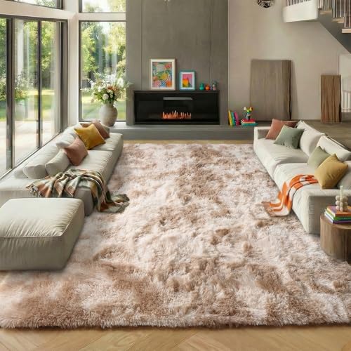8x10 Area Rugs for Living Room, Tie-Dyed Beige Large Fluffy Bedroom Rug, Soft Plush Thick Shaggy Big Floor Carpet for Kids Boy Girls Teen Dorm Nursery Indoor Home Decor Aesthetic - color: Tie-dyed Light Beige, size: 8' x 10' (Rectangular)