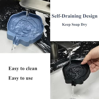 3PC Self-Draining Silicone Soap Dish, Soap Holder/Tray/Saver for Shower, Bathroom, Kitchen, Bathtub, Keep Soap Dry and Easy to Clean (Dark Color) - color: Dark Color