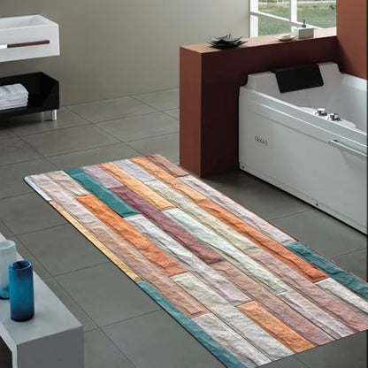 Non-Skid Low Pile Sponge Foam Door Entry Rug for Bathroom Mat,Separate Tub Shower Skid Proof Rugs, Home 3D Optical Illusion Rug Non Slip Bath Mats Welcome Mat 47 x 17.5 inches - color: Multi14