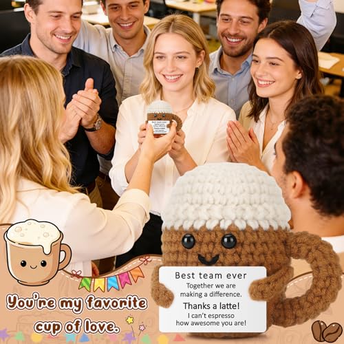 Xinezaa Mini Coffee Thank You Gift for Coworker Employee Best Team Ever | Gifts for Team Member Boss Manager, Funny Handmade Crochet, Employee Appreciation Thank You Christmas Gift, Office Desk Decor - style: Best team