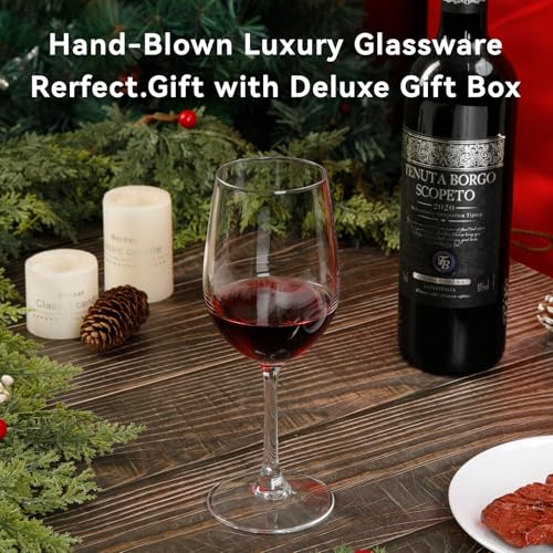 Red Wine Glasses Set of 4, 11oz, Premium Crystal Wine Glasses Hand Blown, Unique Birthday Gift or Wedding Anniversary