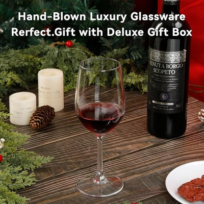 Red Wine Glasses Set of 4, 11oz, Premium Crystal Wine Glasses Hand Blown, Unique Birthday Gift or Wedding Anniversary
