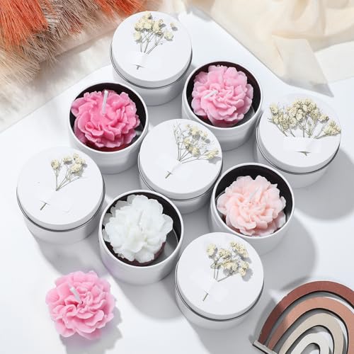Threlaco 12 Pcs Flower Bridal Candles Set Bridesmaid Gift,Pink Gradient | 2" Wax Scented Candle Bulk, with Dried Flower and Cans, for Wedding Shower Proposal Anniversaries Women Christmas Party Favor - color: Pink Gradient