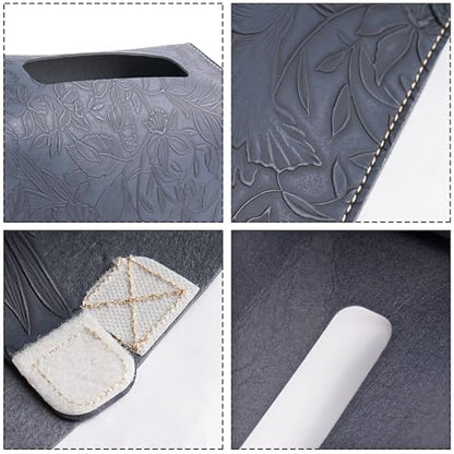 Leather Cover for Disposable Paper Hand Towel Box, Compatible with Kleenex Paper Hand Towel(1-Carved Dark Blue) - color: 1-carved Dark Blue