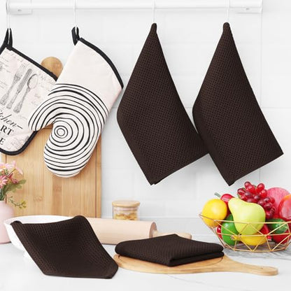 Homaxy 100% Cotton Waffle Weave Kitchen Dish Cloths 10-Pack, Dark Brown | 12 x 12 Inches, Ultra Soft Absorbent Dish Towels, Quick Drying Dish Rags with Hanging Loop - color: Dark Brown, size: 12 x 12 - 10 Pack
