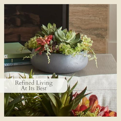 CG Hunter Faux Succulent Arrangement, Premium Artificial Indoor Plant Enhances Interior Design, Display on Any Surface in Your Home Adding an Inviting Touch of Nature, Grey Planter Pot Included - size: 14" Round Grey