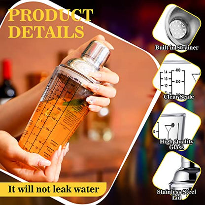 Rtteri 4 Pcs Cocktail Shaker Set 14 oz Martini Glass Shaker Cup Stainless Steel Drink Shaker Tool Margarita Bartender Kit Cocktail Mixers with Measuring Jigger Mixing Spoon for Bar