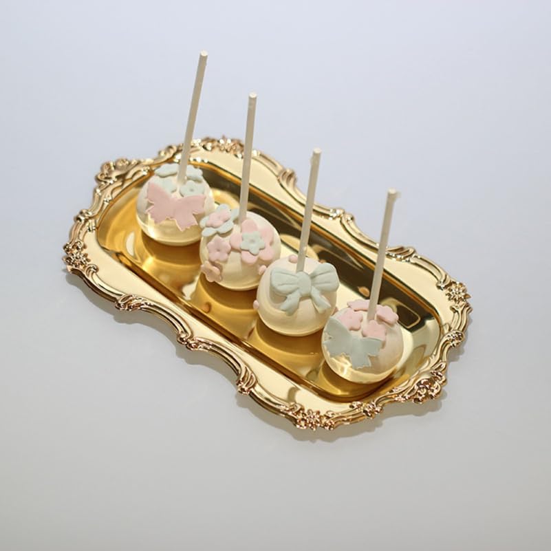 Gold Serving Tray 8.07X4.84 Inch Decorative Dessert Plate for Wedding Party Fruit Snacks Cake Display Elegant Tableware