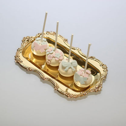 Gold Serving Tray 8.07X4.84 Inch Decorative Dessert Plate for Wedding Party Fruit Snacks Cake Display Elegant Tableware