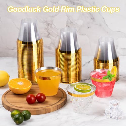 Goodluck 50PCS 9oz Gold Disposable Cups, Plastic Cups with Gold Rim | Cocktail Cups for Wedding, Party and Birthday - color: Gold-9oz, size: 50 Pack