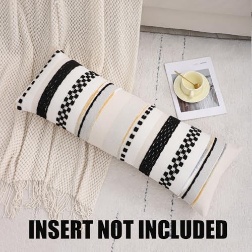 Boho Lumbar Throw Pillow Cover 14x36 Black Cream | 1 Piece,Durable Fabric,Stripe Pillow Cover,Farmhouse Cushion Case,Chenille Pillow Case,Neutral Pillowcase for Sofa Couch Bed - color: Black Stripe, size: 36" x 14" (Pack of 1)