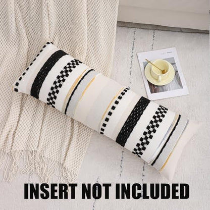 Boho Lumbar Throw Pillow Cover 14x36 Black Cream | 1 Piece,Durable Fabric,Stripe Pillow Cover,Farmhouse Cushion Case,Chenille Pillow Case,Neutral Pillowcase for Sofa Couch Bed - color: Black Stripe, size: 36" x 14" (Pack of 1)