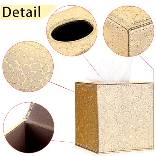 Sumnacon Square Leather Tissue Box Cover - Stylish Cube Tissue Box Holder with Magnetic Bottom, Decorative PU Tissue Box for Vanity Dresser Night Stand Table Countertop Home Office Car, Gold | Stylish Cube Tissue Box Holder, Decorative Tissue Box Covers F