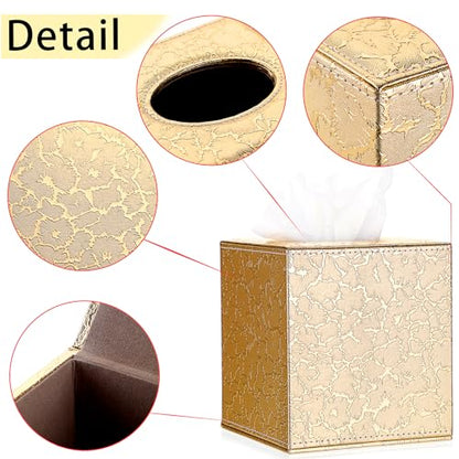 Sumnacon Square Leather Tissue Box Cover - Stylish Cube Tissue Box Holder with Magnetic Bottom, Decorative PU Tissue Box for Vanity Dresser Night Stand Table Countertop Home Office Car, Gold | Stylish Cube Tissue Box Holder, Decorative Tissue Box Covers F