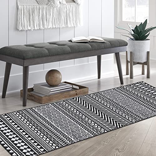 WESTLOOM 2x8 Washable Kitchen Runner Rug Non-Slip Hallway Runner Rug Boho Rug Moroccan Stain Resistant Runner Carpet for Living Room Bedroom Laundry, Black - color: Black, size: 2' x 8' (Runner)