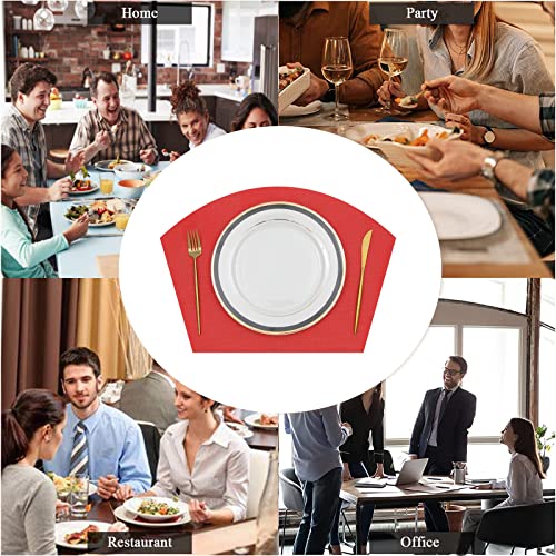 SHACOS Large Size Wedge Shape Placemats with Centerpiece Round Mat Set of 5 Round Table Place Mats Washable Dining Table Placemats Reversible, Red - color: Red