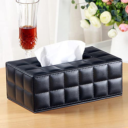 High-end Fashion PU Leather Tissue Box Holder Business Black, Rectangular Napkin Holder Drawer Paper Dispenser, Home Office Car Tissue Holder with Magnetic Bottom (Black Checkered) - color: Black Checkered